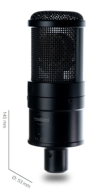 Dimensions of the WeissKlang L1: 145 mm high and 53 mm in diameter