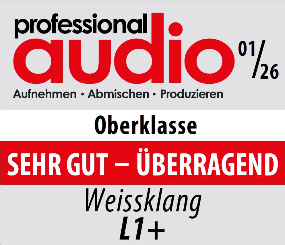 Professional Audio Testurteil für das WeissKlang L1 Plus: Oberklasse, sehr gut bis überragend