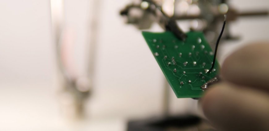 WeissKlang microphone circuit board during hand assembly
