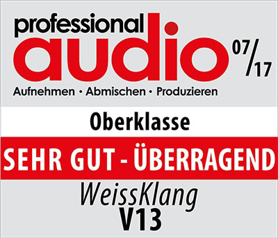 Professional Audio Testurteil zum WeissKlang V13 mit KlangFormer: Oberklasse - sehr gut bis überragend