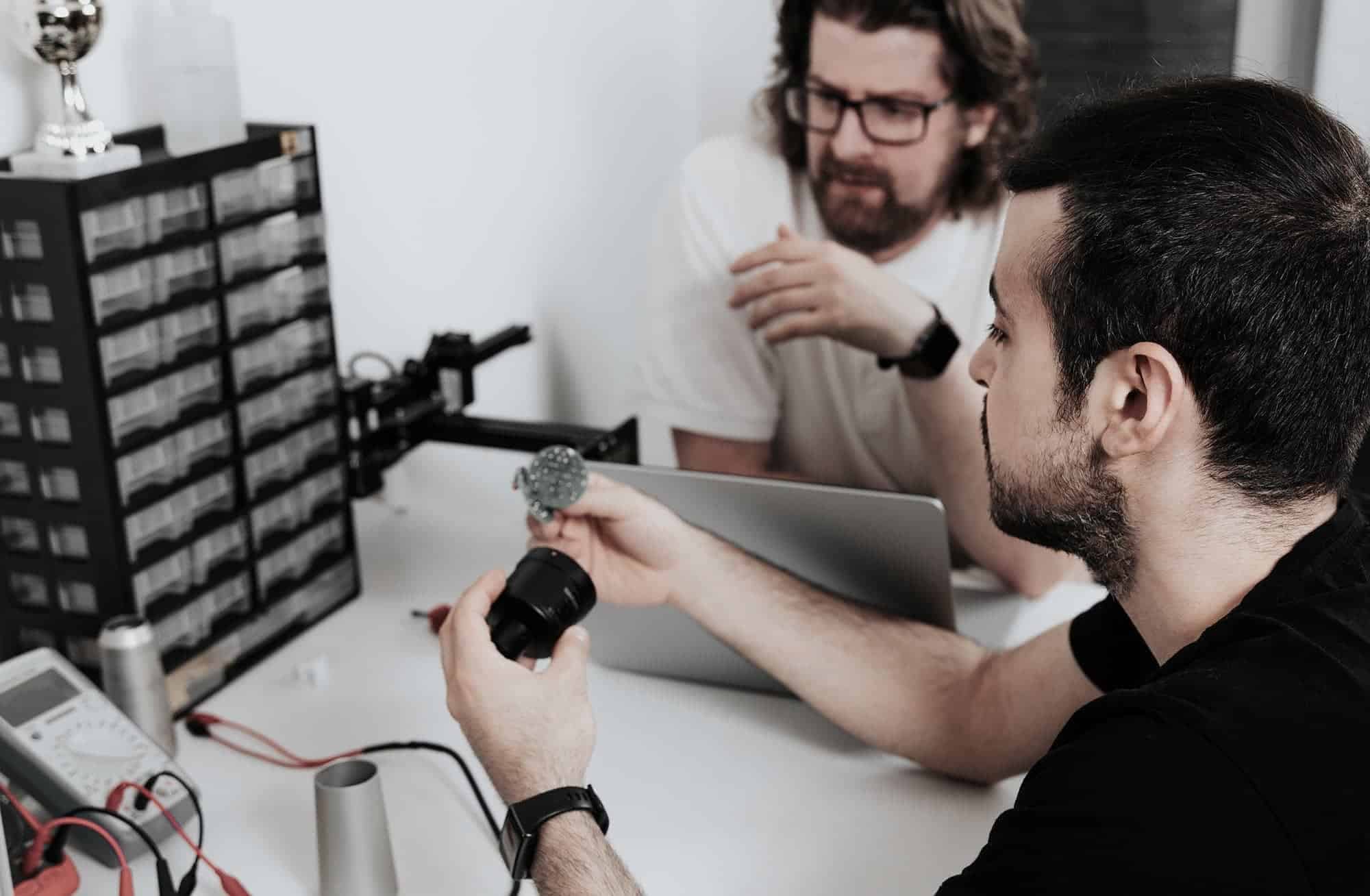 WeissKlang team developing a microphone capsule