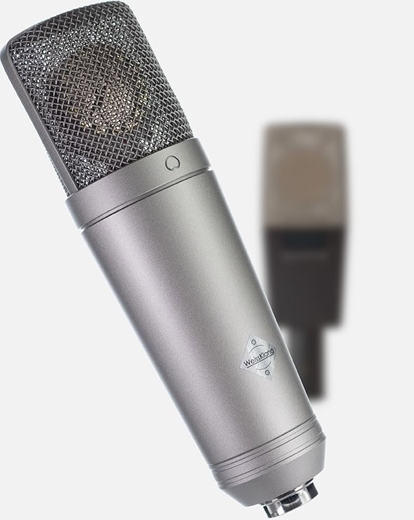 WeissKlang V13 in front of a blurred Austrian comparison microphone