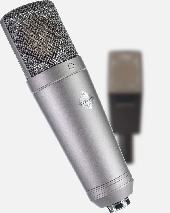 WeissKlang V17 in front of a blurred Austrian comparison microphone