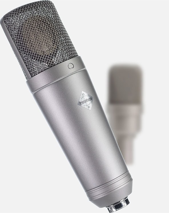 WeissKlang V17 in front of a blurred German transistor microphone