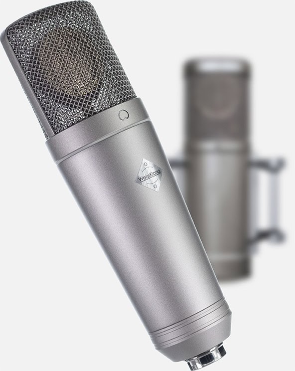 WeissKlang V17 in front of a blurred German transformer microphone